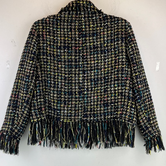 NWT ZARA Tweed Frayed Blazer Jacket Black Multicolor Gold Buttons Wool Blend L - Picture 5 of 15